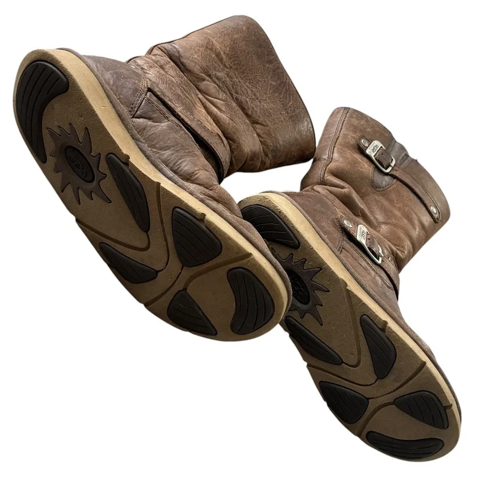 UGG Sundance II Brown Leather Buckle Sheepskin Boots 8 Rugged Indie Sleaze